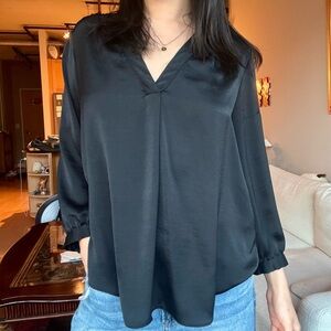 Alex & Lili Satin V-Neck Blouse Black Size Large